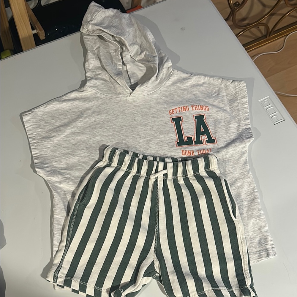 Zara Boys Hooded Sleeveless top & Striped Shorts